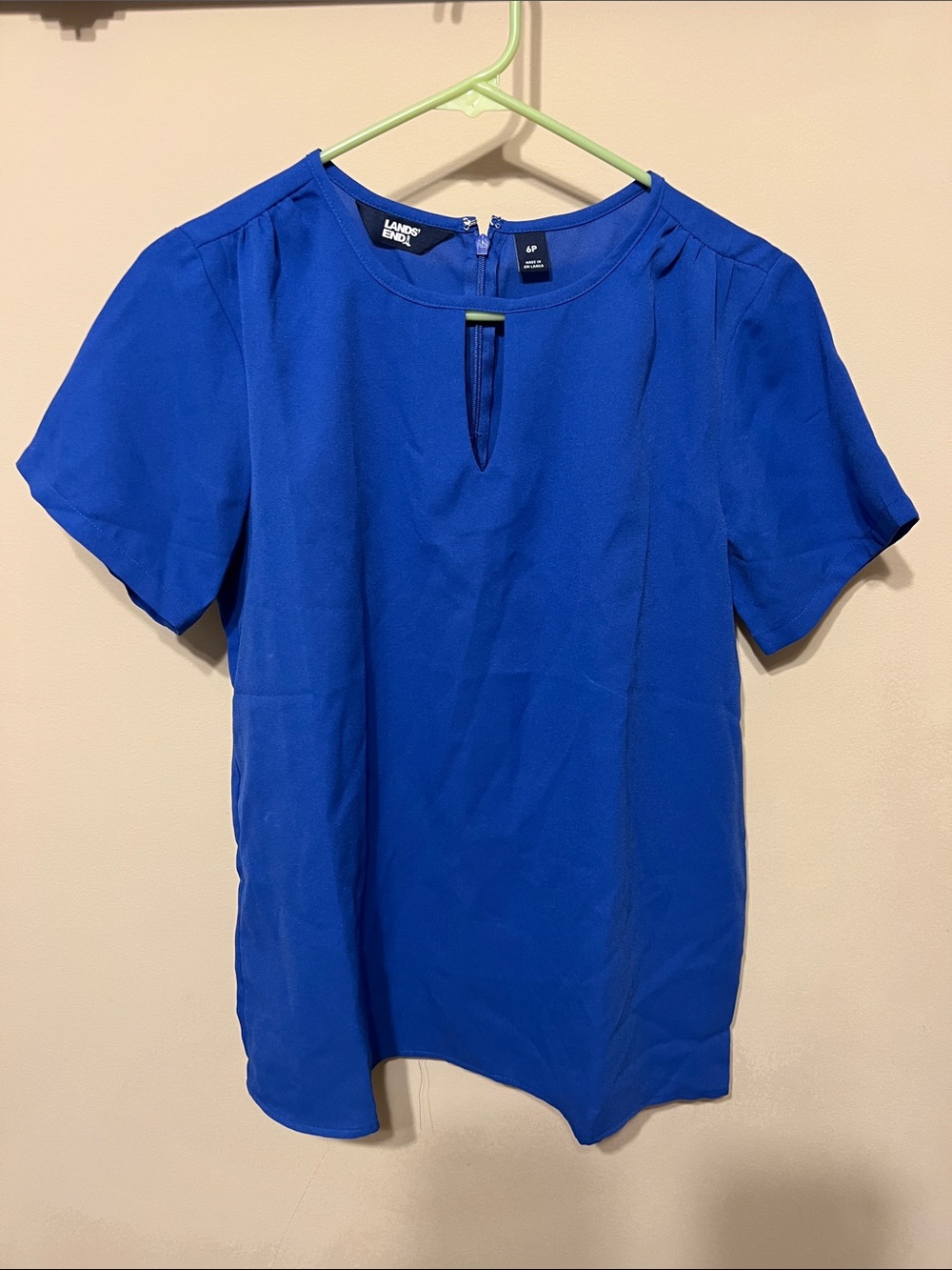 Lands' End Cobalt Keyhole Short Sleeve Blouse